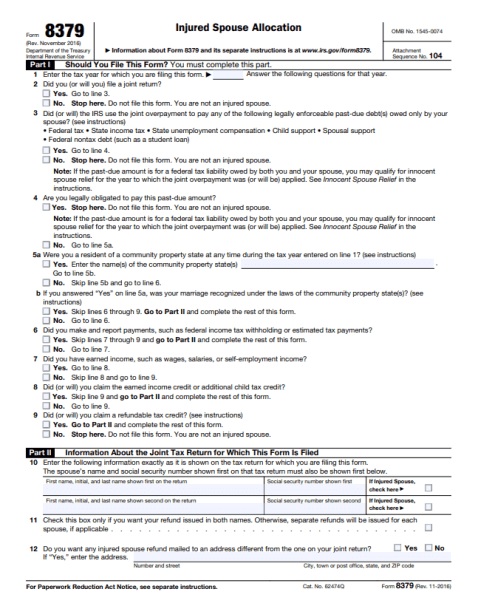 Form 8379 Injured spouse allocation